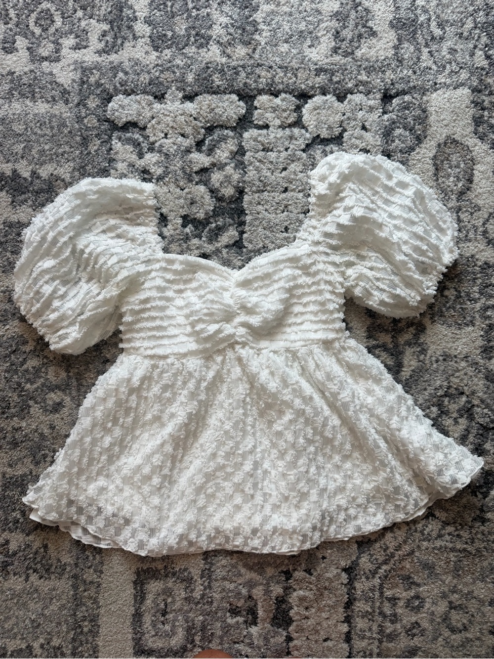 White Puff Sleeve Textured Babydoll Top